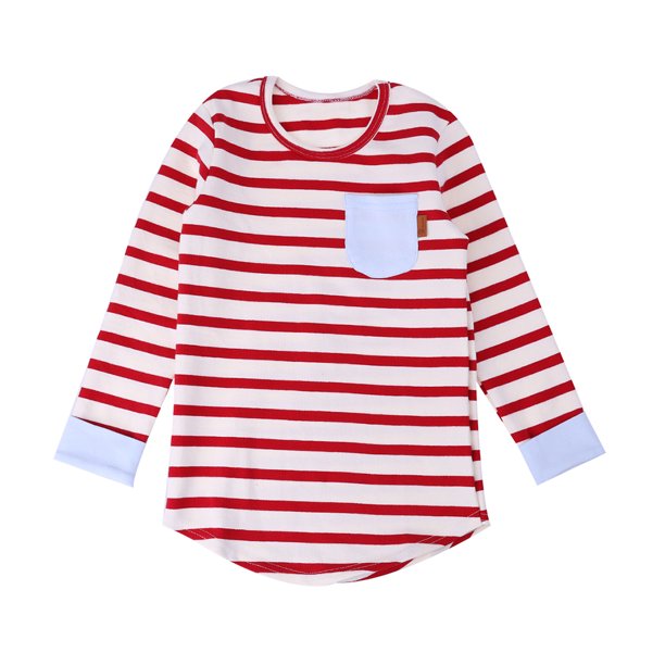 Camiseta De Fondo Elástico Con Rayas De Manga Larga De Algodón Para Niños De Invierno (Rojo / 7T)-185884.05 Tmvgtek Mujer