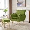 thumbnail image 3 of Lontai Modern Soft Tufted Velvet Armchair with Ottoman for Living Room，Light Green, 3 of 7