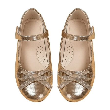 LIZENG Kids Leather Princess Shoes With Bow Non Slip Children Ballet Girl Student Shoes for Toddler Kids Children