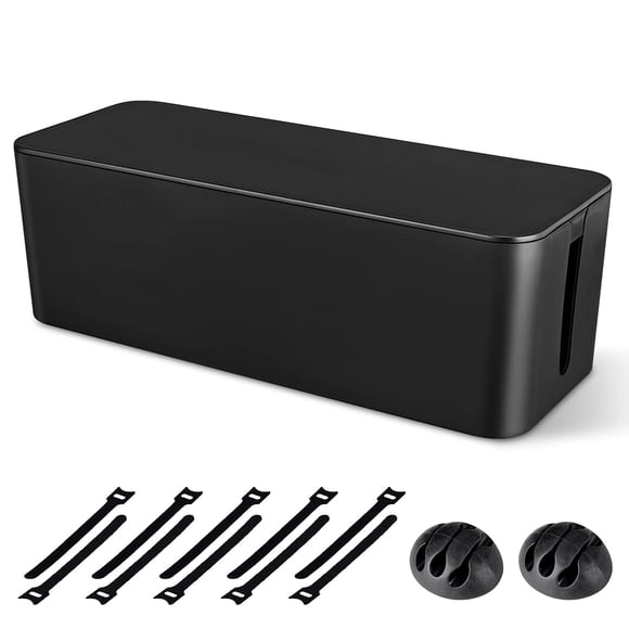 Caja de gestión de cables Caja organizadora de cables grande para ocultar regleta y debajo del escritorio TV Cables de computadora Organizador de cables Caja oculta con clips para cables y bridas para