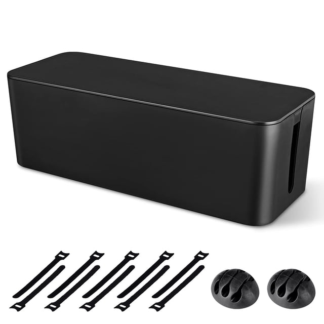 Caja de gestión de cables Caja organizadora de cables grande para ocultar regleta y debajo del escritorio TV Cables de computadora Organizador de cables Caja oculta con clips para cables y bridas para