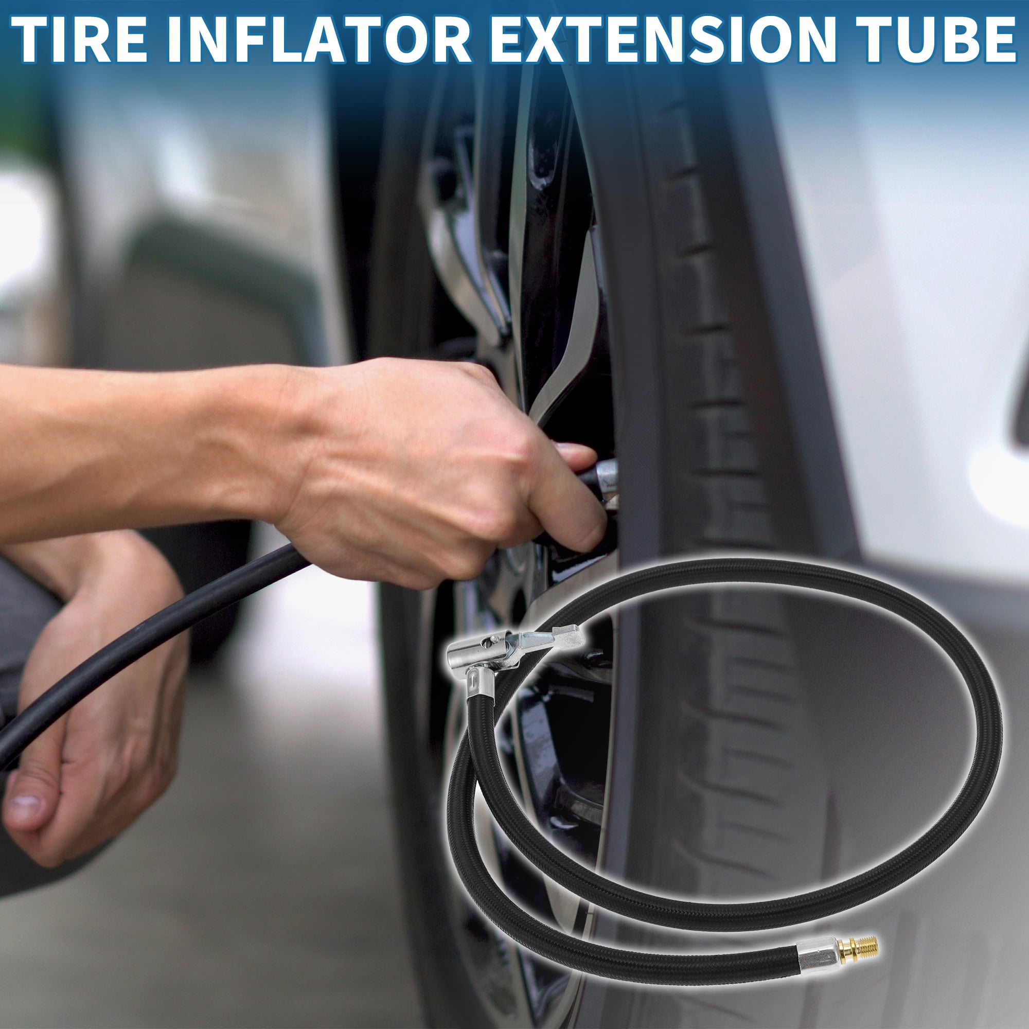 Unique Bargains Durable 35.43inch Tire Inflator Extension Tube with Thread Adapter Nylon