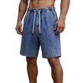 thumbnail image 2 of BiZtdJrK Jeans Shorts for Men Baggy Vintage Wide Leg Jorts Y2K Streetwear Hippie Clothes Drawstring Elastic Waistband Denim Shorts Blue L, 2 of 7