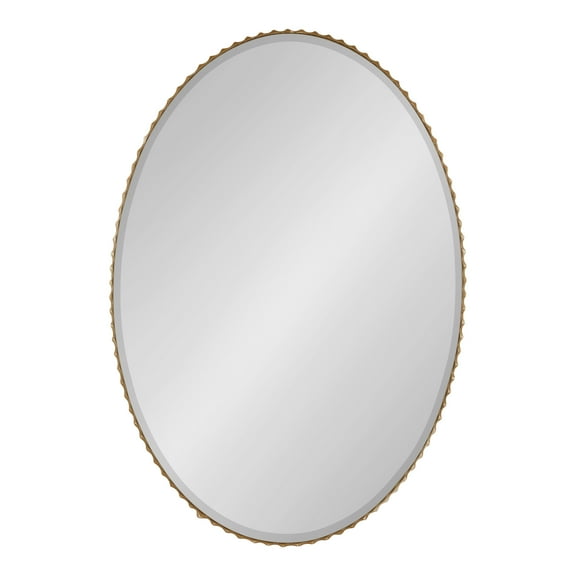 Kate and Laurel Elmora Glam Oval Fluted Wall Mirror, 23 x 32, Gold, Rounded Bathroom Mirror with Beveled Edge for Use as Vertical or Horizontal Mirror