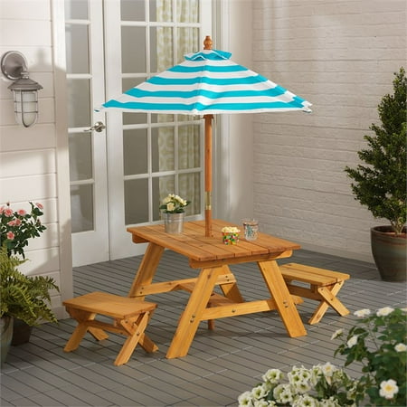 KidKraft 3 Piece Patio Table and Bench Set with Umbrella in Natural ...