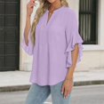 thumbnail image 5 of Womens Summer 3/4 Length Sleeve Bell Sleeve Flared Tunic Tops Plus Size V-Neck Blouses for Women Dressy Casual Purple 3XL, 5 of 5