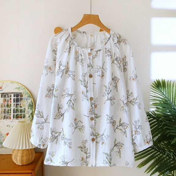 ALLLIST Long Sleeve Ladie's Pajamas Cotton Sleep Tops Soft Floral Sleepwear Women M-XL