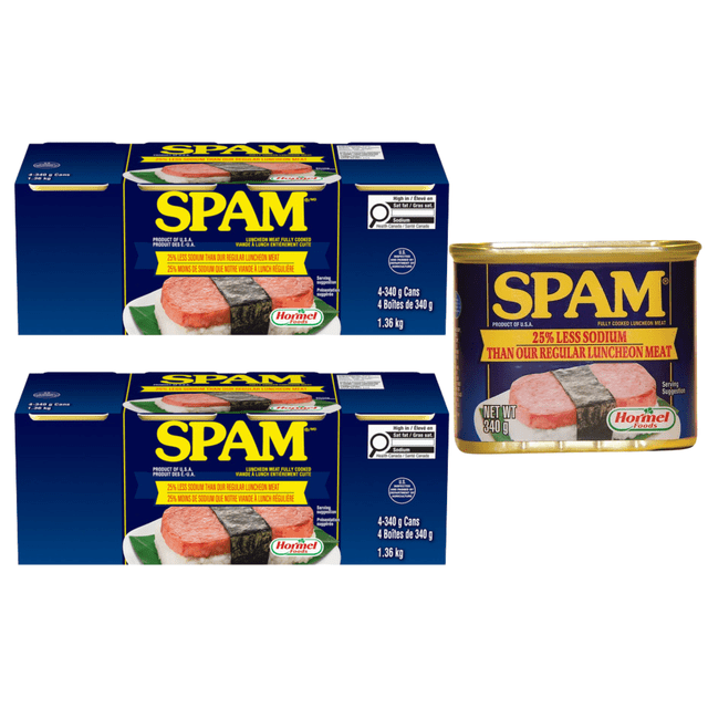 SPAM Less Sodium Luncheon Meat, 4 × 340 g (Pack of 2), 8 Cans Total