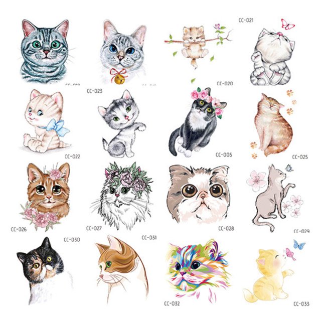 Etiqueta Engomada Del Tatuaje Temporal Tatuaje 3D impermeable lindo gato cuerpo tatuaje mariposa para hombres mujeres (A) Sywqhk Libre de BPA
