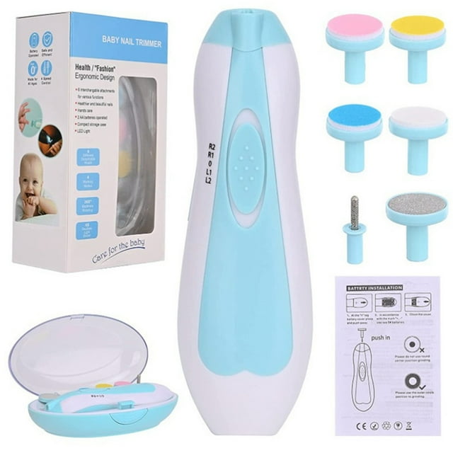 Cortauñas para bebés, luz LED de 5500 rpm, 6 cabezales de corte, operación fácil y segura, lima de uñas eléctrica para bebés para niños pequeños y adultos, color azul