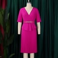 thumbnail image 4 of AURA Plus Size V Neck Pleated A Line Midi Dress High Waist Elegant Summer 2024 Office African Style Dress with Belt, 4 of 10