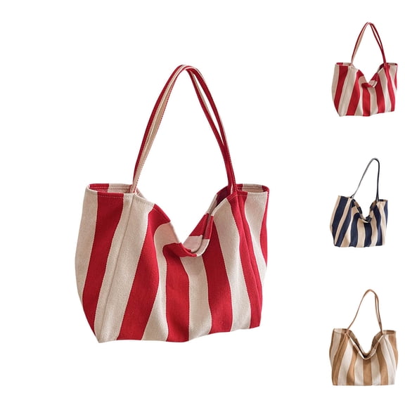 Women Shoulder Bag Women's Fashion Casual Striped Canvas Soft Versatile Casual Tote Large Capacity Shoulder Bag
