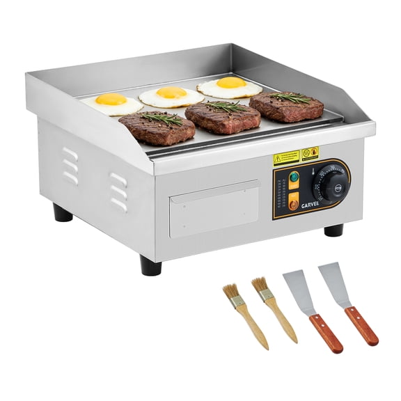 1700W Stainless Steel Flat Top Grill with Adjustable Temperature Control, 14 Inch Griddle for Indoor Cooking