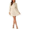 thumbnail image 1 of Allegra K Robe Chemise Mini à Manches Longues Col Rabattu Demi-Patte Boutonnée Brodée Florale m Beige, 1 of 5