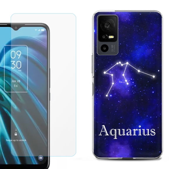 OneToughShield ® for TCL 40 XE 5G Shockproof Fashion Phone Case, with Tempered Glass Screen Protector - Aquarius