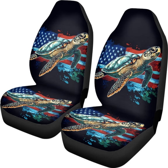 XYZCANDO Easy to Install Front Seat Covers for Cars Van Vehicle SUV, Breathable Washable Car Seat Covers 2pc Polyester Fabric Turtle Print