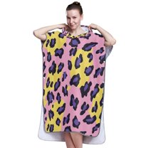 Hooded Beach Towel Adult Bath Poncho Towels Soft Absorbent Quick Dry for Surf Swim Pool Men Women Teens Yellow Purple Leopard