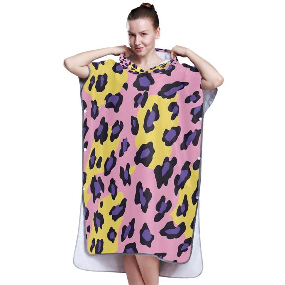 Hooded Beach Towel Adult Bath Poncho Towels Soft Absorbent Quick Dry for Surf Swim Pool Men Women Teens Yellow Purple Leopard