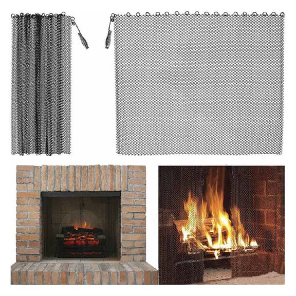 Fireplace Screen Mesh Curtain 2 Pcs - 20"X24" Fireplace Mesh Screen for Wood Burning Fire Stove Spark Guard Chain