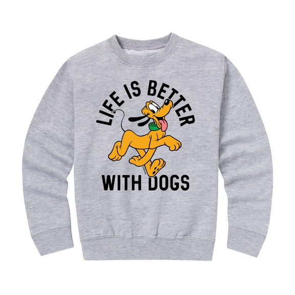 Mickey & Friends - Pluto Life Is Better With Dogs - Toddler And Youth Crewneck Fleece Sweatshirt