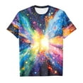 thumbnail image 4 of Girl Tops 5t Loose 3d Galaxy Print Short Sleeve T-Shirt Crew Neck Blouse Tops Clothes for Children Blue,160（12-13Y）, 4 of 4