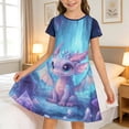 thumbnail image 2 of BOOMNY Girls Dress Short Sleeve Summer Midi Dresses for Girl Cartoon Dragon Graphic Lightweight Loose Fit Casual Beach Sundress, 2 of 5
