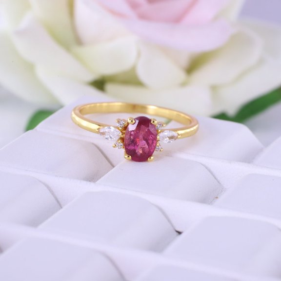 Elegant Red Garnet Proposal Ring Bezel Set Solitaire Jewelry Bridal Promise Stacking Ring Anniversary Gift For Her Rose Gold Wedding Ring
