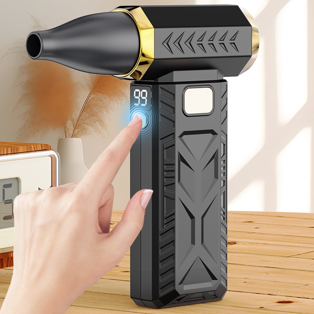 HUISZJ Mini Fan, Adjustable Wind Speed Electric Air Duster, Rechargeable Violent Blower with Light (Black)