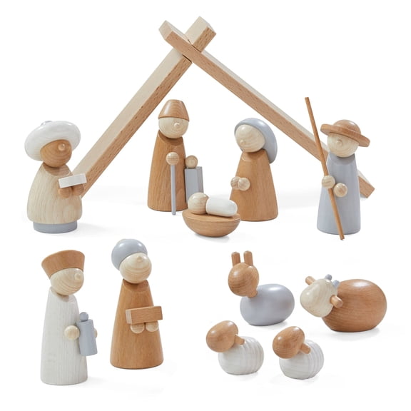 HABA Wooden Nativity Set - Family Keepsake Manger Scene & Nativity Set for Kids in Natural Colors - 13 Sturdy Beechwood Pieces - Made in Germany