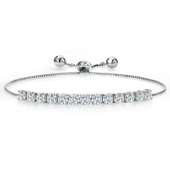 Gem Stone King 3.00 Cttw Moissanite Tennis Bracelet for Women | Round 4MM | Adjustable Bolo Bracelet for Women | Easy-On Easy-Off
