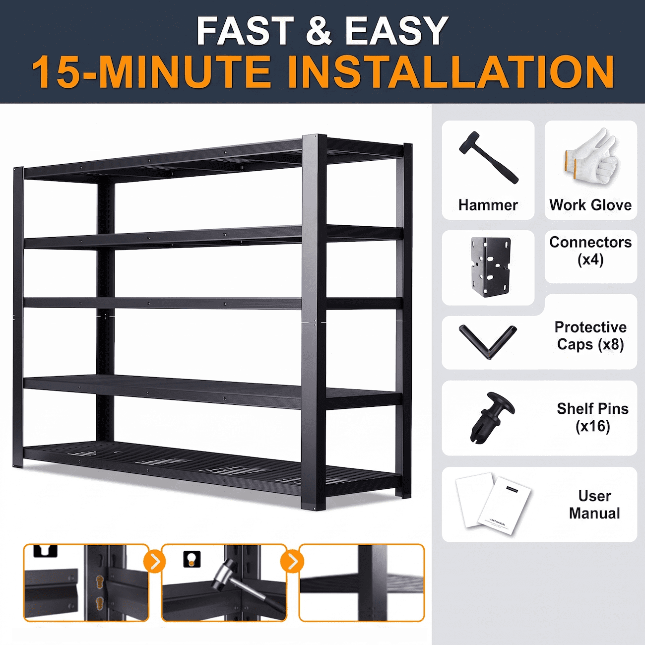 UBERLYFE Heavy Duty Garage Shelving Unit 3000 LBS, 5 Tier Adjustable Metal Storage Shelves, 62" W x 24" D x 72 H", Extra Wide Garage Storage Rack for Warehouse Basement Pantry