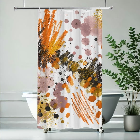 RKSupls Abstract Orange Purple Gold Splash Waterproof Shower Curtain Polyester Shower Curtain with Hooks for Chic Elegant Home Bathtub Bathroom Decor