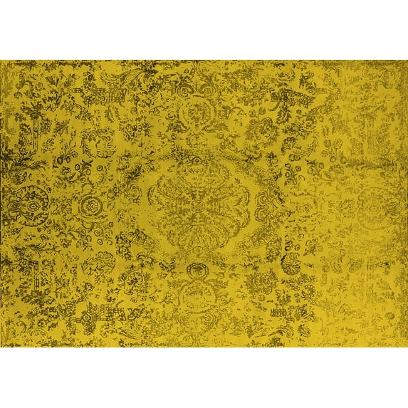 Ahgly Company Indoor Rectangle Oriental Yellow Industrial Area Rugs, 7' x 9'
