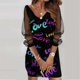 thumbnail image 2 of Mujer moda cuello en V manga larga Casual amor y mariposa Patchwork Midi falda vestidos Fridja NMB3791, 2 of 5