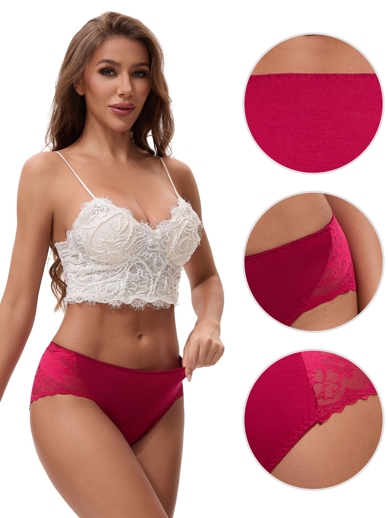 Unique Bargains Women's Lace Mid-Waisted Full Coverage Briefs S Wine Red