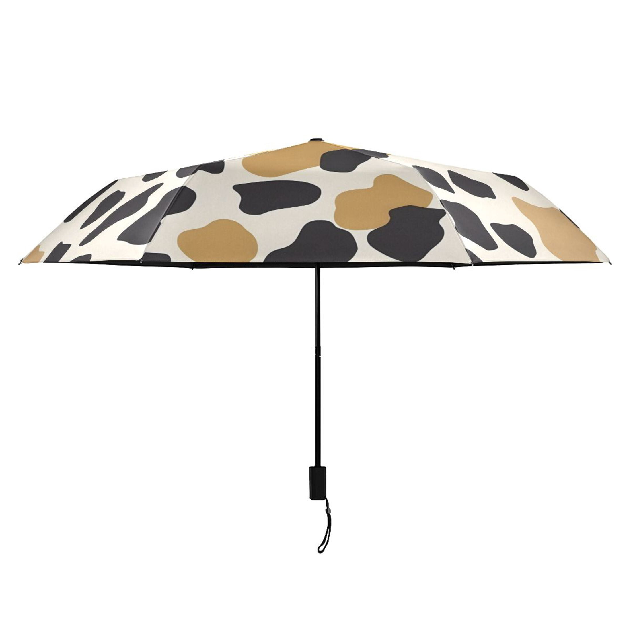 Gold and Black Cow Print Compact Sun Umbrella Windproof Travel Umbrellas for Rain Strong Portable UV Protection