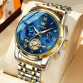 thumbnail image 3 of OLEVS Mens Watches Chronograph Business Dress Quartz Stainless Steel Waterproof Luminous Date Wrist Watch For Men Blue Dial, 3 of 11