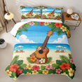thumbnail image 2 of Castle Fairy Floral Ukulele Beach Bed Spread Queen,Hibiscus Palm Summer Coastal Graphic Queen Coverlet Set,Orange Blue, 2 of 7