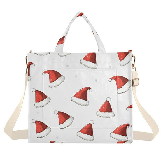 FORMRS Womens Corduroy Tote Bag Crossbody Shoulder Handbag with Pocket, Cute Santa Hats Pattern