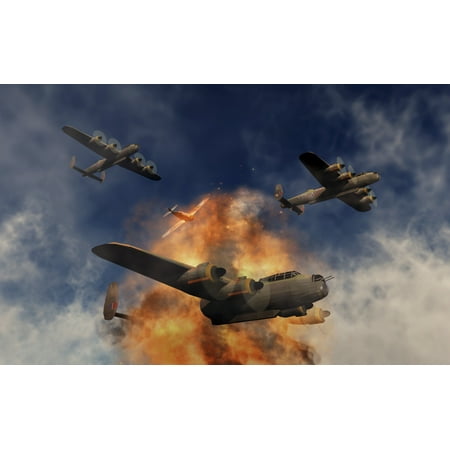 - A German Messerschmitt Bf 109 attacking British Avro Lancaster bombers Poster Print by Mark StevensonStocktrek Images