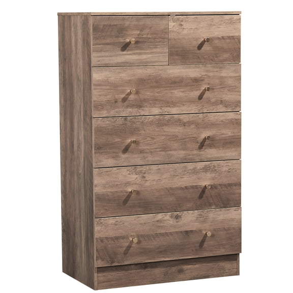 HiiKaa Brown Dresser for Bedroom,Modern 6 Chest of Drawers,44" Tall Chest of Drawers with Brushed Metal Handle,Wood Closet Organizers and Storage Cabinet for Bedroom,Living Room,Hallway