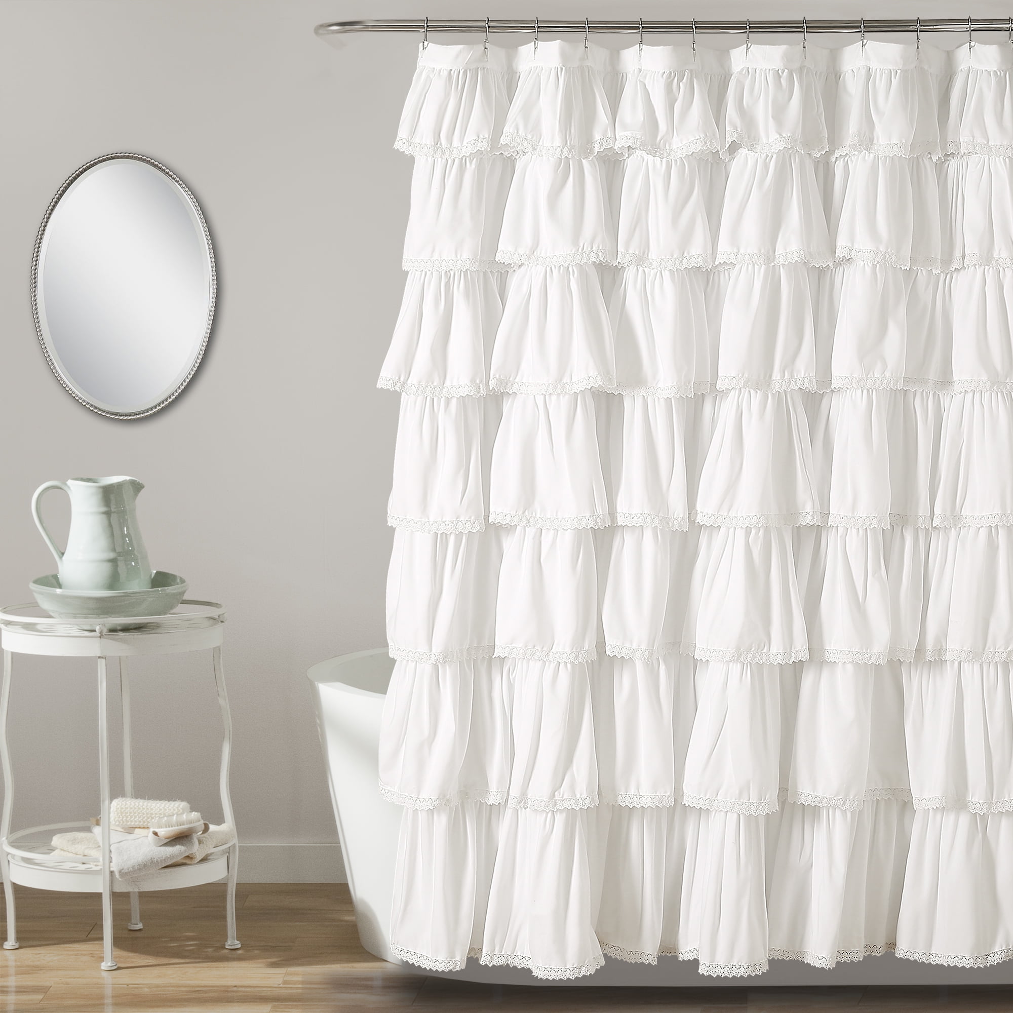 Lace Ruffle Shower Curtain White 72x72