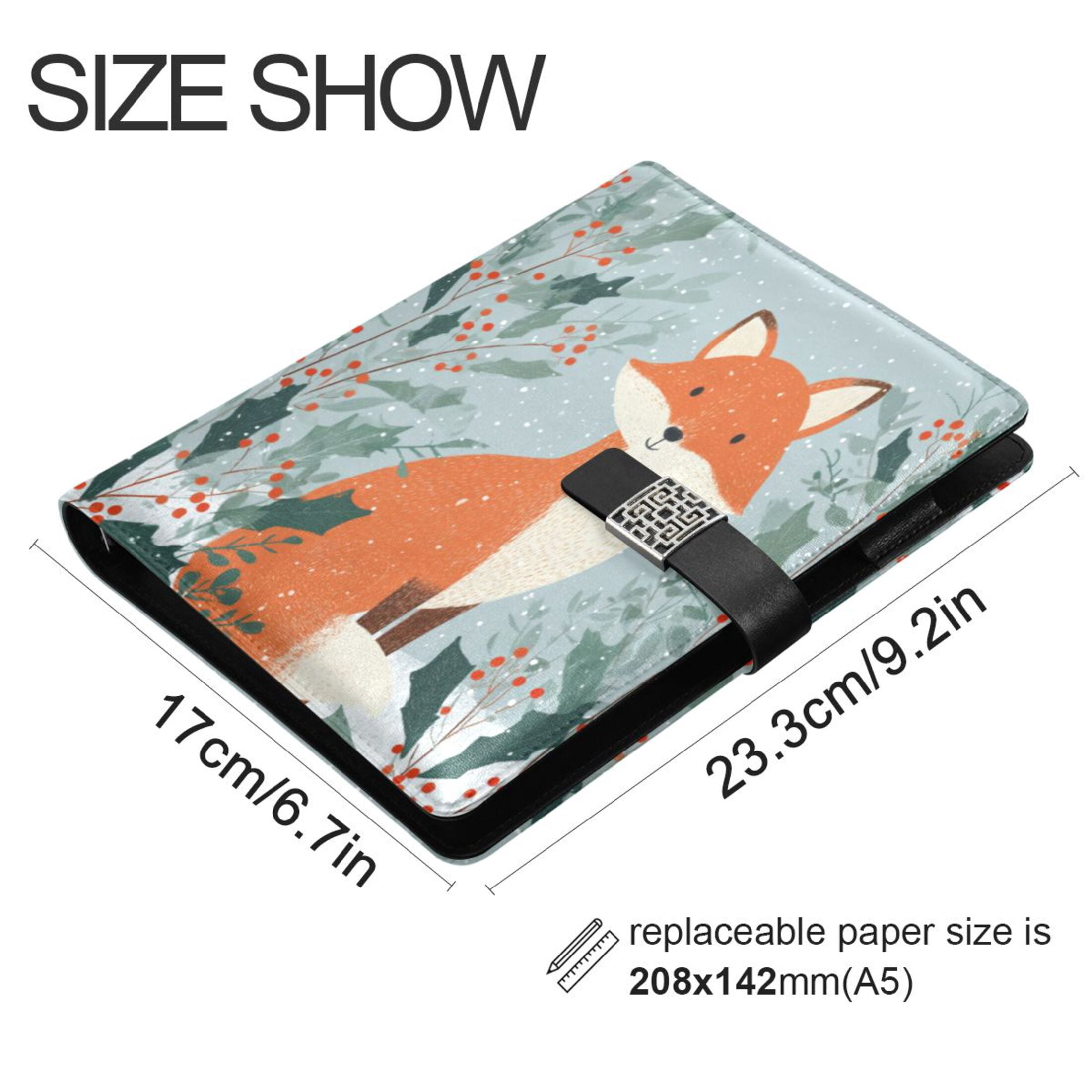 Leather Planner Leather Notebook Notebook Journal Binder Design Pen Pocket Design Convenient for Storage Fox in Snow