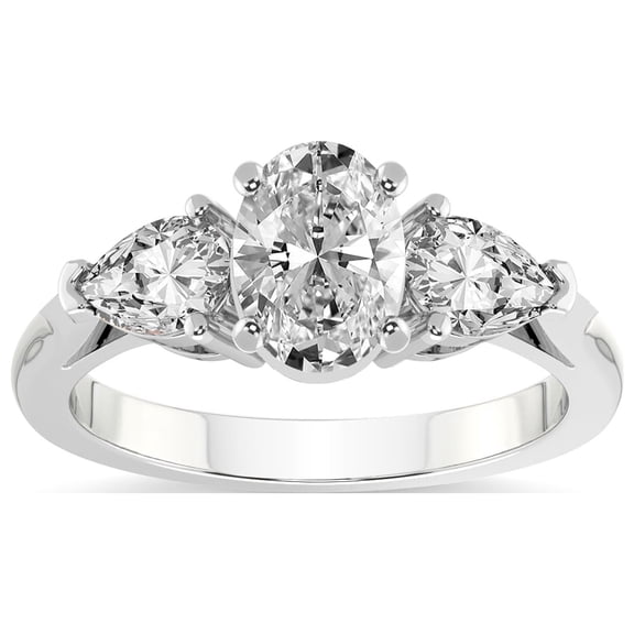 IGI Certified 4 Carat Oval Shape Lab Grown Diamond Engagement Ring | 14K White Gold | Della Three stone Pear Shape Side Lab Diamond Ring | FG-VS1-VS2 Quality Friendly Diamonds