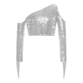 thumbnail image 3 of vastwit Girls Sequin Irregular Crop Top Tassels Off Shoulder Long Sleeve Dance Shirts for Performance Silver 6, 3 of 7