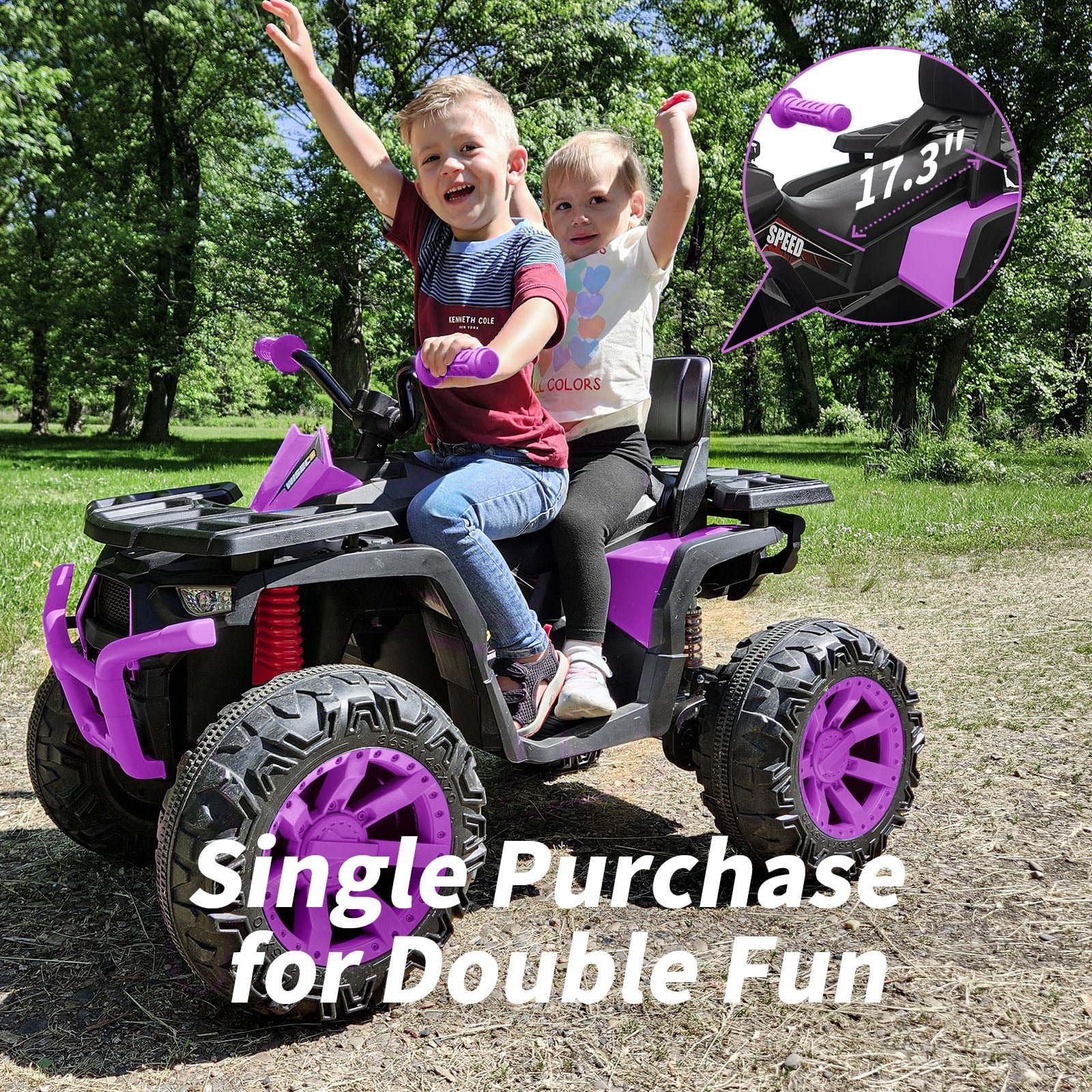 Hikiddo Kids ATV 4-Wheeler, 24 Volt 4WD Ride On Toys for Big Kids w/ 2 Seater, 4x200W Motor, 5.6Mph Max Speed - Purple