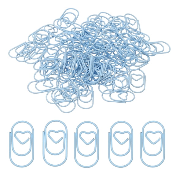 Uxcell 1'' x 0.4'' Large Paper Clip, 80 Pcs Metal Heart Assorted Shaped Paper Clip for Office Document Organization, Blue