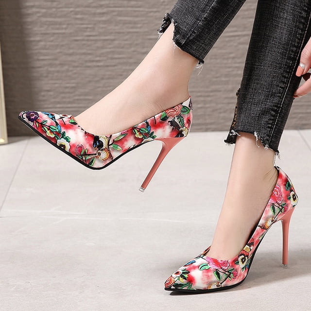 Zapatos de mujer Moda Flores Pájaros Patrón Minimalista Punta puntiaguda Sexy Tacones altos Sandalias Wmkox8yii hj789