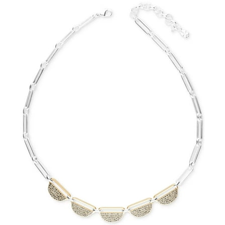 LUCKY BRAND Two-Tone Pavé Modern Link Statement Necklace, 16"   2" extender