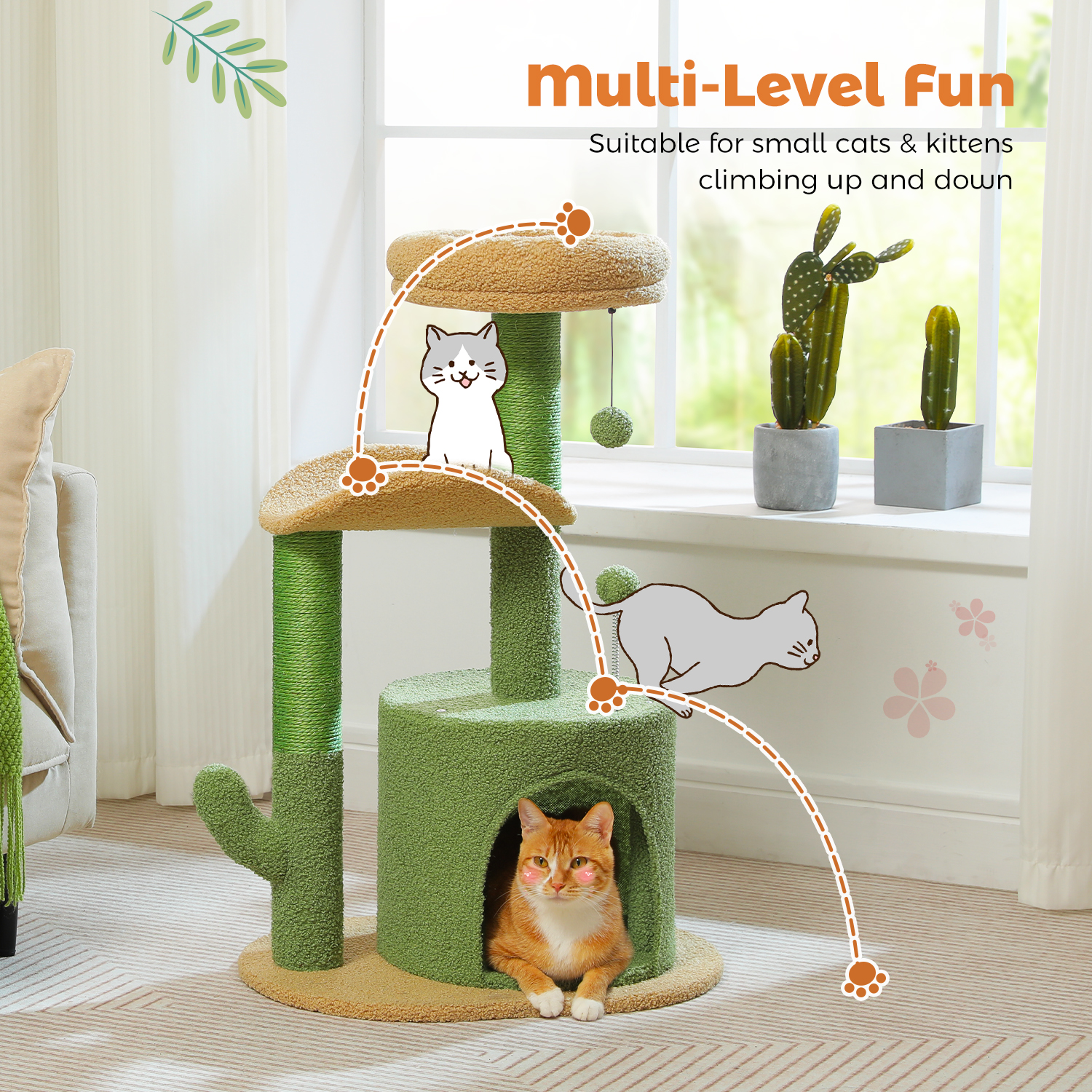 Pawz Road 32" Cactus Cat Tree, Green photo 4